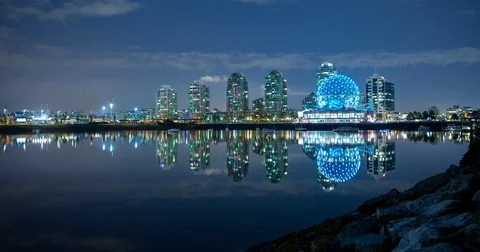 Vancouver, BC, Canada - Science World in Creekside Park - Timelapse zoom in Video stock 75284938