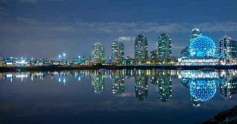 Vancouver, BC, Canada - Science World in Creekside Park - Timelapse pan right Stock Footage 75284946