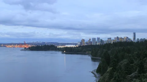 Vancouver BC Canada Skyline with Clouds and Traffic at Blue Hour Time Lapse 스톡 동영상 28499166