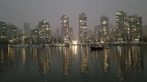 Vancouver BC Cityscape - Downtown View in Smog Stock Footage