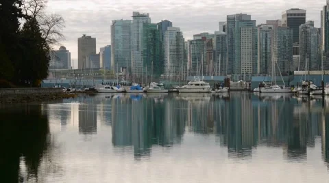 Vancouver BC skyline from Coal Harbour. Stock Footage 48731053