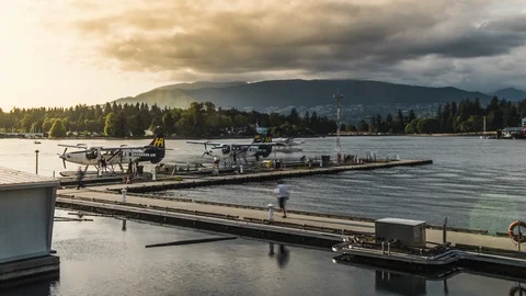 Vancouver, Canada - August 3rd 2018: Coal Harbour Seaplane Airport Time lapse Stock Footage 93313322