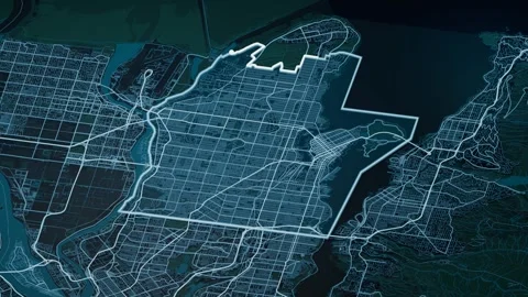 Vancouver Canada Glowing Digital Map Animation 4K Video stock 338180922