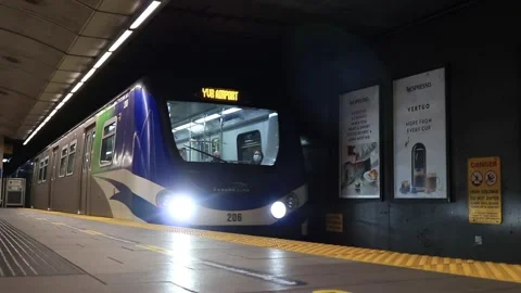 Vancouver Canada Line/SkyTrain Arriving At King Edward Station Stock Footage