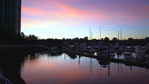 Vancouver Canada Oct 16 2025 False Creek Skyline Sunrise 4K UHD Stock Footage 338188593