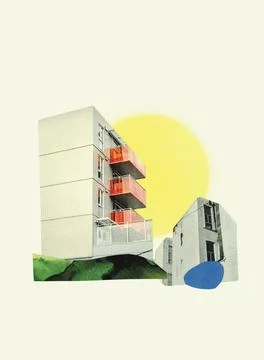VANCOUVER, CANADA - Oct 17, 2019: A 3d Art paper photo collage of buildings a Ilustración de archivo
