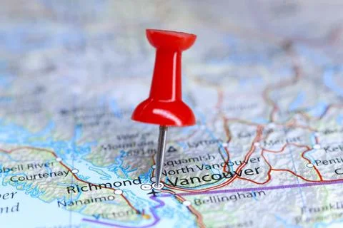 Vancouver, Canada pin on map Stock Photos