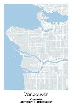 Vancouver, Canada - vector map of city in Gray, white, green, blue colors Stock Illustration