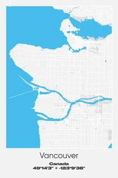 Vancouver, Canada - vector map of city in Gray, white, blue colors Stockillustratie
