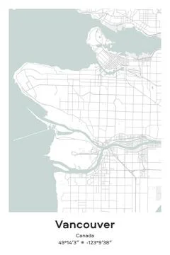 Vancouver, Canada - vector map of city in Pastel, Gray, White, Green colors Stock-Illustration