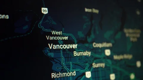 Vancouver On A Digital Map Slider Shot Video stock 107382706