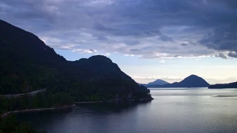 Vancouver forest and ocean sunset aerials - drone footage Stock Footage 82121006