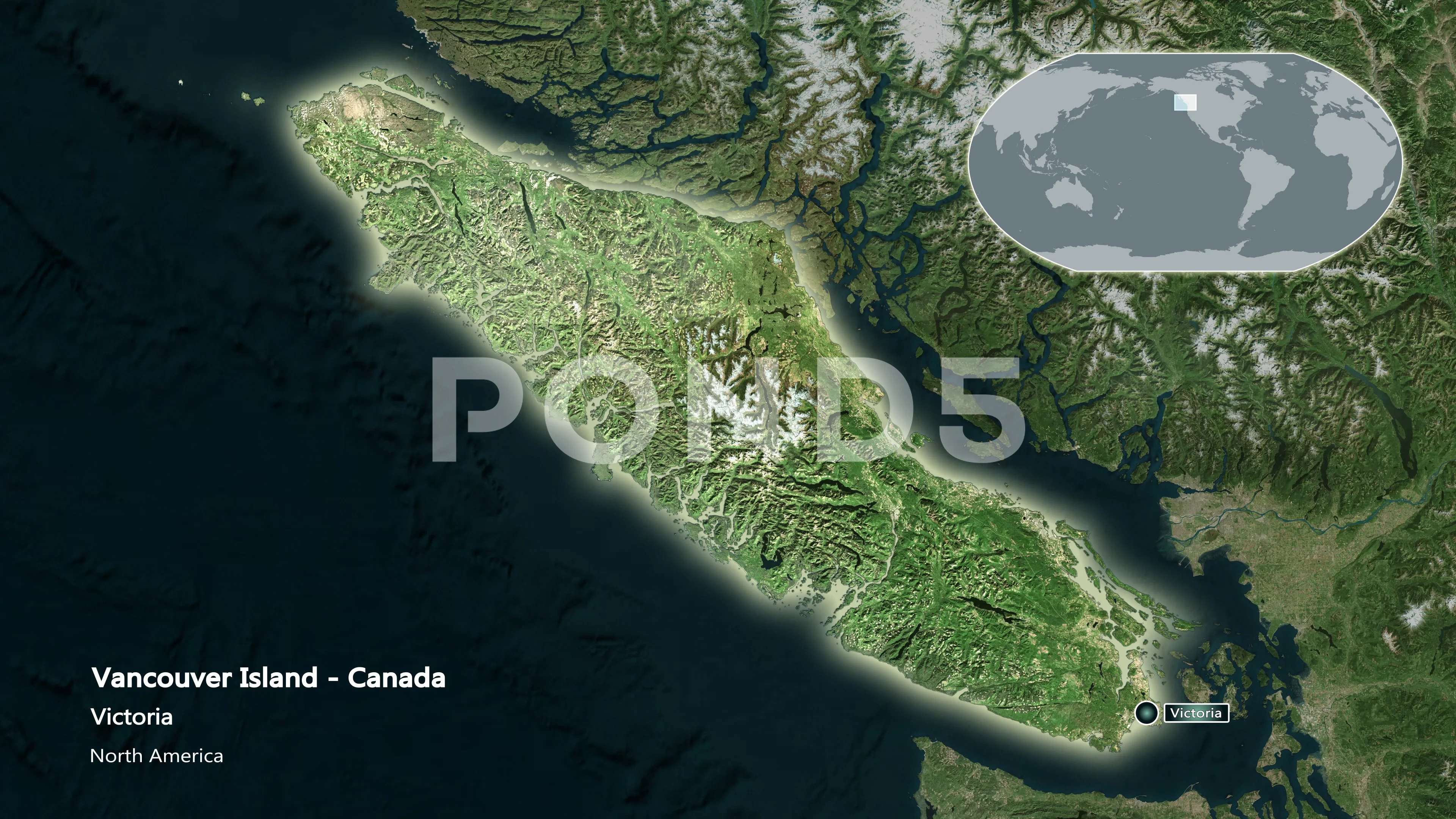 Satellite Map Vancouver Island Vancouver Island - Canada Close-Up - Sat... | Stock Video | Pond5