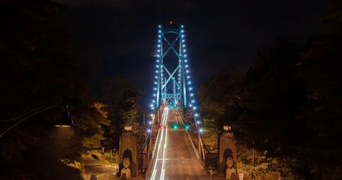 Vancouver Lionsgate bridge traffic commuting at night Stock Footage 82283225