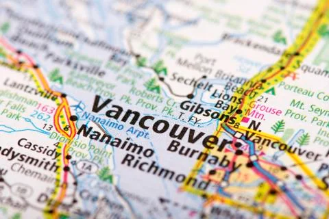 Vancouver on map Stock Photos