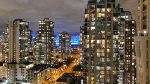 Vancouver night downtown highrises timelapse Stock Footage 87797648