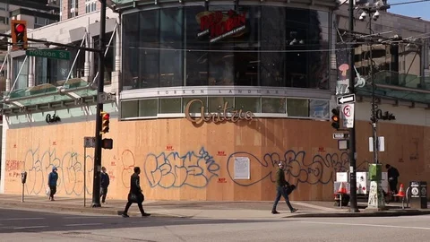 Vancouver shops have boarded up their storefronts Stock Footage 128311919