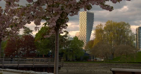 Vancouver Skyline at Dusk from Path Video stock 129860053