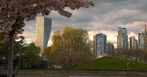 Vancouver Skyline at Dusk from Path Video stock 129860248