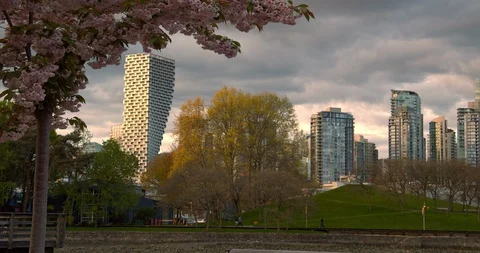 Vancouver Skyline at Dusk from Path Video stock 129860453