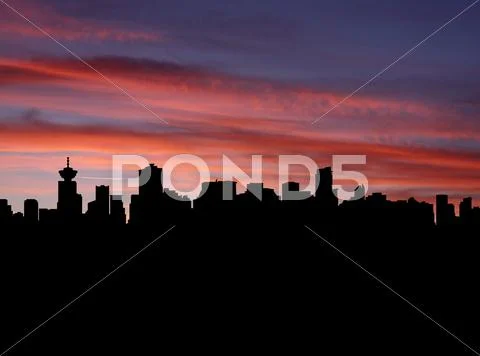 Vancouver skyline at sunset with beautiful sky illustration Stock Illustration