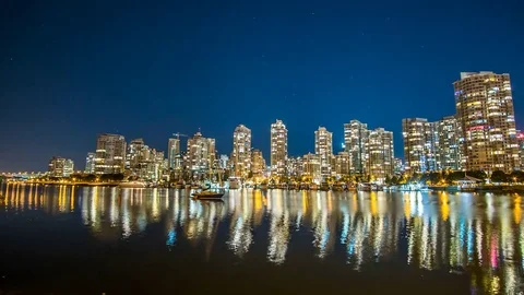 Vancouver time lapse at night of skyline and ocean 4k 1080p Stock Footage 78120904