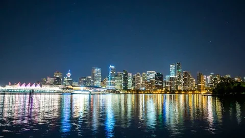 Vancouver time lapse at night of skyline and ocean 4k 1080p Stock Footage 78120909