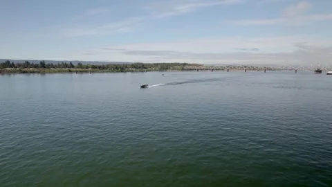 Vancouver Waterfront Colombia River Boat Drone Flyby Stock-Footage 263247953