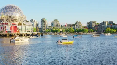 VANCOUVER,CANADA, 2021 :Close angle - Telus world of science with sunshine Stock Footage 154340904