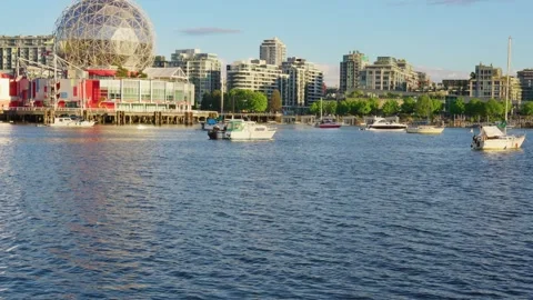 VANCOUVER,CANADA, 2021 :Close angle - Telus world of science with sunshine Stock Footage 154341132