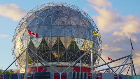 VANCOUVER,CANADA, 2021 :Close angle - Telus world of science with sunshine Video stock 154341214