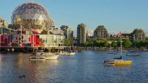 VANCOUVER,CANADA, 2021 :Close angle - Telus world of science with sunshine Stock Footage 154341385