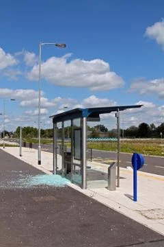Vandalised bus stop. Stock Photos