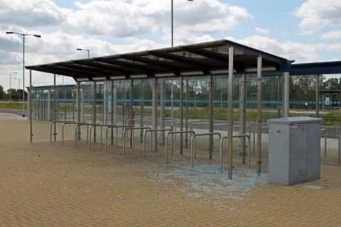 Vandalised bus stop. Stock Photos