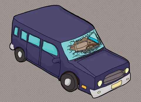 Vandalized Blue SUV Stock Illustration