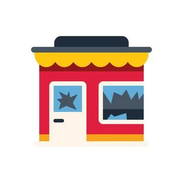 Vandalized red storefront with broken windows and closed door Ilustración de archivo