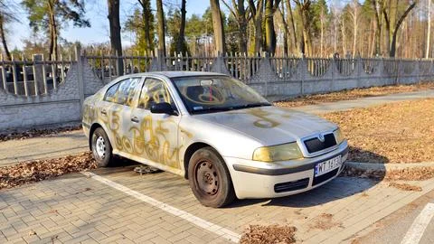 Vandalized silver car Stock Photos