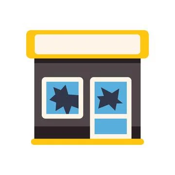 Vandalized store with broken windows and door, robbery or disaster aftermath Stock Illustration