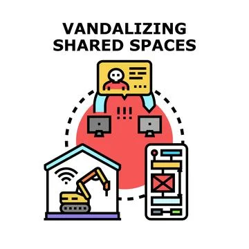 Vandalizing shared digital spaces vector illustration 스톡 일러스트