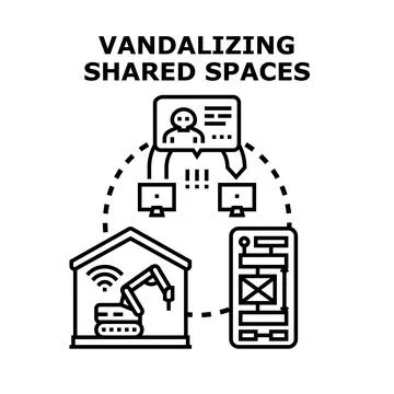 Vandalizing shared digital spaces vector illustration Stock Illustration