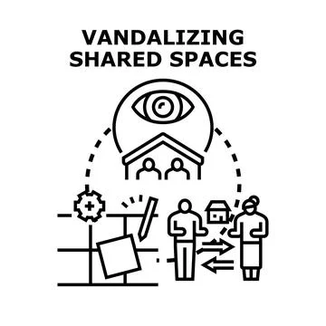 Vandalizing shared spaces concept with community oversight Stock Illustration