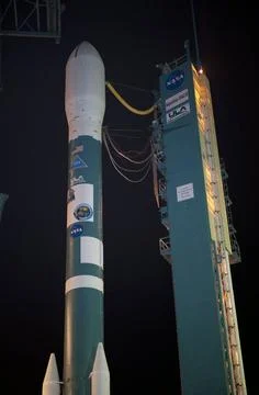 VANDENBERG AIR FORCE BASE, Calif. -- The mobile service tower at NASA s La... Stock Photos
