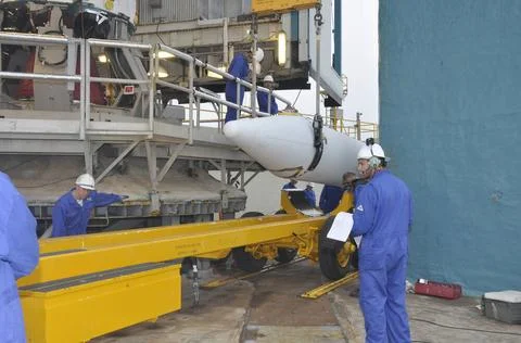 VANDENBERG AIR FORCE BASE, Calif. A solid rocket motor, or SRM, for NASA s... Stock Photos