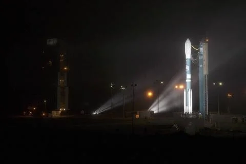 VANDENBERG AIR FORCE BASE, Calif. Nightfall on Space Launch Complex 2 at V... Stock Photos