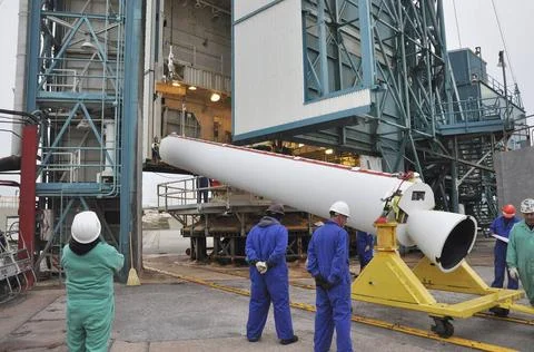 VANDENBERG AIR FORCE BASE, Calif. Workers at Space Launch Complex 2 on Van... Stock Photos