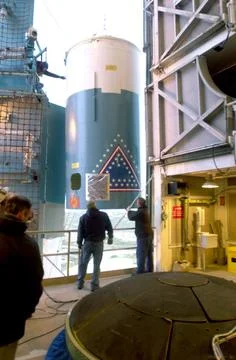 VANDENBERG AIR FORCE BASE, CALIF. - The interstage of a Boeing Delta 2 rocket is Stock Photos