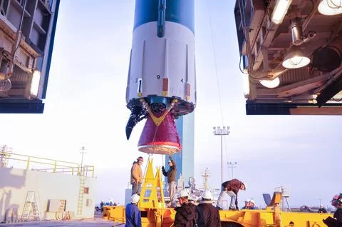 VANDENBERG AIR FORCE BASE, Calif.  Workers monitor the United Launch Allian.. Stock Photos