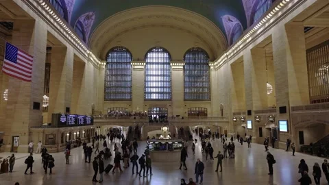 Vanderbilt Hall in Grand Central Terminal NYC. People walking in main Hall. Stock Footage 200683064