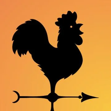 Vane. Ancient wind indicator in the form of a rooster. Vector Image. Stock Illustration
