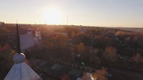 Vane on the Kremlin Tower at Sunset  Copter Shooting Stock Footage 69859646